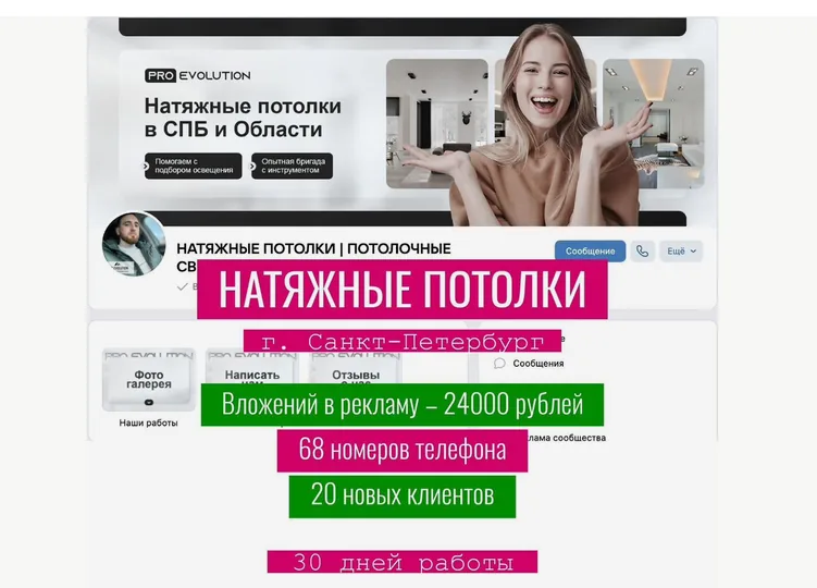 SMM и реклама ВКонтакте для натяжных потолков в Санкт-Петербурге