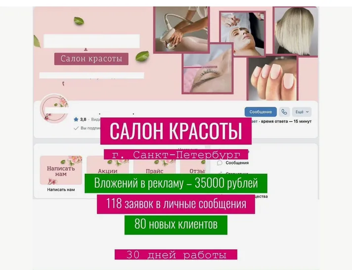 SMM и реклама ВКонтакте для салона красоты в Санкт-Петербурге
